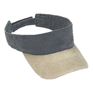 Two Tone Washed Pigment Dyed Cotton Twill Sun Visor With Hook And Loop. Blank