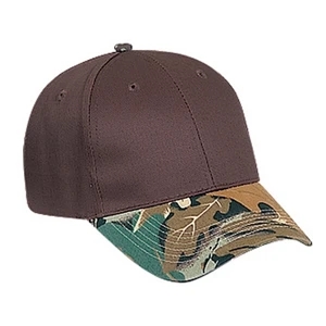 Two Tone Six Panel Low Profile Pro Style Cap With Camouflage Visor. Blank