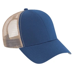 Two Tone Washed Cotton Twill Six Panel Pro Style Cap With Mesh Back. Blank