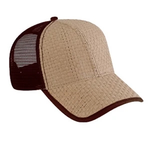 Two Tone Low Profile Toyo Straw Pro Style Cap With Polyester Mesh Back. Blank