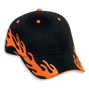 Two Tone Six Panel Brushed Cotton Twill Flame Patten Pro Style Cap. Blank