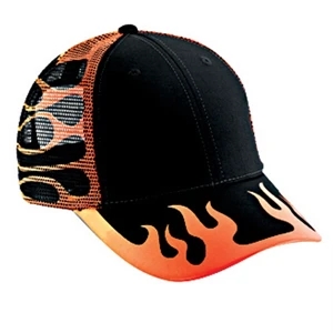 Two Tone Structured Pro Style Mesh Back Cap With Flame Design Pattern. Blank