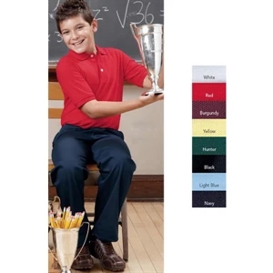 French White (r) - Color - Youth Short Sleeve Pique Polo Shirt. 6.5 Oz 60% Cotton/40% Polyester Knit. Blank