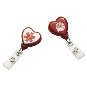 N-dome (tm) - Heart Shape Badge Holder With Bulldog Clip And Retractable Cord 1 3/8" X 3 3/4"