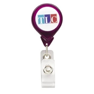 N-dome (tm) - Tear Drop Shaped Badge Holder With Slide Clip & Retractable Cord. 1 1/4" X 3 1/4"