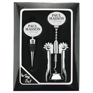 Wine Opener And Stopper Gift Set. 1 5/8" X 4" Stopper, 2 1/2" X 6 1/4" Opener