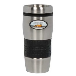 Tire N-dome (tm) - 16oz.tumbler With Press-fit Spill-resistant Thumb-slide Lid. Dimensions: 3" X 7 1/4"