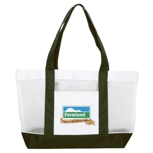 Silkscreen - Two-tone Mesh Tote Bag With Nylon And Polyester For The Pocket And 22" Handles
