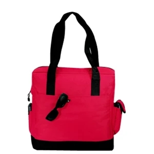 Embroidery - Two-tone Tote Bag With Exterior Cell Phone Pocket And Penholders