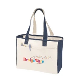 Embroidery - Canvas Boat Bag With Interior Zippered Pocket And Exterior Pocket
