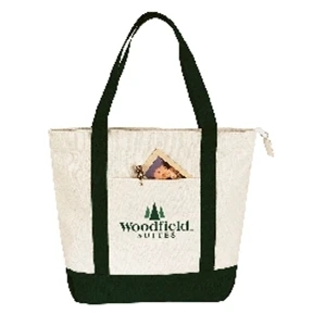 Embroidery - Two-tone Zippered Tote Bag Made Of 13.5 Oz. Canvas With 22" Self-fabric Handles