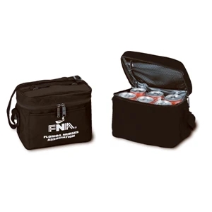 Silkscreen - Six-can Leak-proof Nylon Cooler With Mesh Pocket, Carrying Handle And Strap
