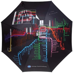 Subway Automatic Open Umbrella With Map Of Chicago Subway System; 43" Arc