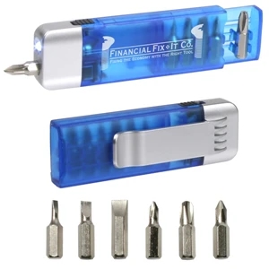 Clip On Pocket Screwdriver And Flashlight With 6 Interchangeable Screw Bits