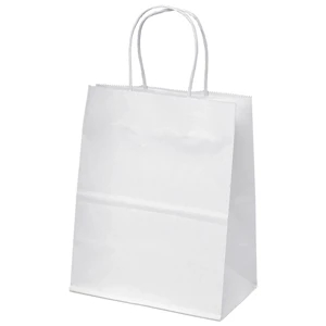 Mini Shopper - White Kraft Shopping Bag With Matching Twisted Paper Handles & Serrated Cut Top