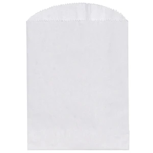Flat White Paper Gourmet Bag With Smooth Exterior Finish And Serrated Cut Top
