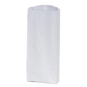 Unlined White Paper Pharmacy Bag With Serrated Cut And Top And Bottom Gussets