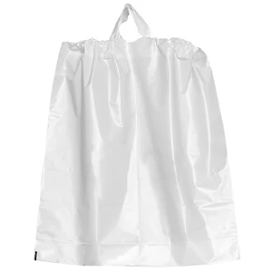 White 2.5 Mil Thick Ink Imprinted Plastic Draw Bag With Cotton Draw String Closure