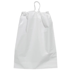 White 2.5 Mil Plastic Bag With Cotton Draw String Closure And Bottom Gusset