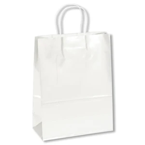 Amber Shopper - White Bag - Gloss Shopping Bag With Twisted Paper Handles And Serrated Cut Top