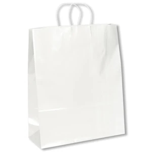 Anna Marie Shopper - White - Gloss Shopper Bag With Twisted Kraft Paper Handles And Serrated Cut Top