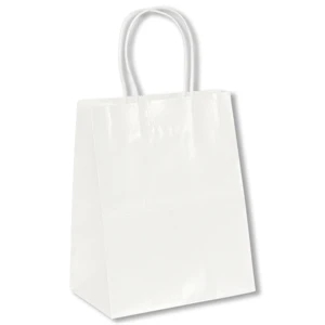 Amanda Shopper - White - Gloss Paper Shopping Bag With Serrated Cut Top & Twisted Kraft Paper Handles