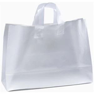 Saturn Frosted Shoppers - Frosted Plastic Shopping Bag With Fused Loop Handles And Cardboard Bottom Insert