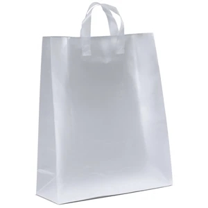 Jupiter Frosted Shoppers - Frosted Plastic Bag With Fused Loop Handles And Cardboard Bottom Insert