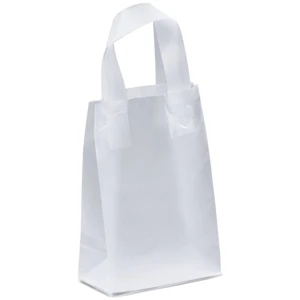 Pluto Frosted Shoppers - Frosted Plastic Bag With Fused Loop Handles And Cardboard Bottom Insert