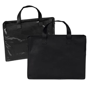 Black Portfolio With Clear Plastic Front, Zipper Closure And Carrying Handles