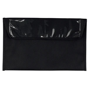 Black Document Holder With Two Clear Card Pockets On 2 1/2" Flap And Velcro Closure