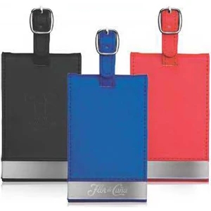 Pinemax - Black - Faux Leather Luggage Tag With Magnetic Closure And Gun Metal Plate
