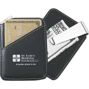 Pinemax - Faux Leather And Chrome Plated Combo Money Clip And Card Holder
