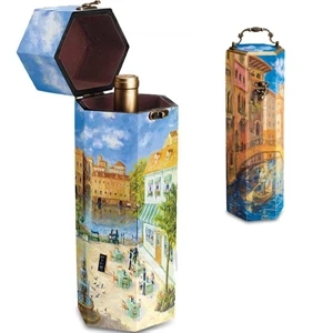 Impressionist - Handsomely-designed Single-bottle Wine Box With Ornate Handle And Fastening Clasp