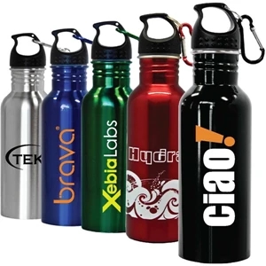 Yorba - 22 Oz Stainless Steel Sports Bottle. 1 3/4" Wide Mouth. Includes Carabiner Clip