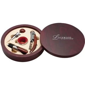 Montalcino - Corkscrew, Bottle Stopper, Drip Ring And A Wine Pourer Boxed In A Round Case