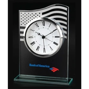 Us Flag - Frosted Us Flag Design On Upper Portion Of Clock. Chrome Finish Bezel