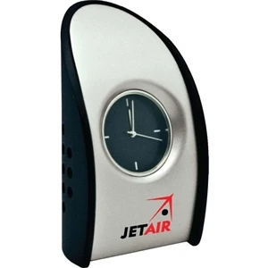 Tuscany - Heavy Metal Desk Clock With Contemporary Black Designer Case, Stylish Black Dial