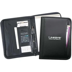 Leatherette Zippered Portfolio. Power Calculator. Exterior And Card Pockets