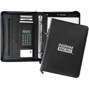 Leatherette Zippered Portfolio With Business Card Holder, Ballpoint Pen & Memo Pad