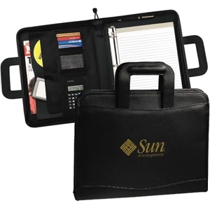 Zippered Portfolio With Handles And Padded Cover. Ballpoint Pen & Memo Pad