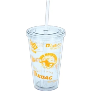 Altinda - Acrylic Tumbler, Double-walled, With Clear Straw, And Plastic Logo Insert