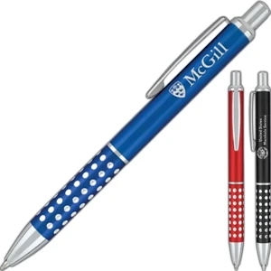 Diamante - Glittery Metal Ballpoint Pen With Circular Accents. Push Action Pen With Black Ink