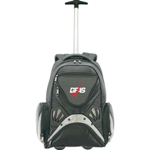 Twill And Polyester Wheeled Backpack With Inline Wheels And 16" Front Pocket