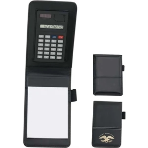 Simulated Leather Calculator Jotter With Back Zip Pocket. Includes 3" X 5" Notepad