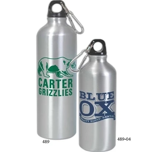 Aluminum Water Bottle With Plastic Screw On Cap And Carabiner Clip, 750 Ml