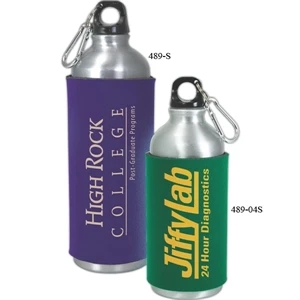 Aluminum Water Bottle With Sleeve, Plastic Screw On Cap And Carabiner Clip