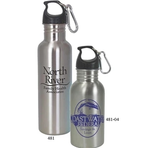 Stainless Steel 750 Ml Sports Bottle With Screw On Plastic Cap And Carabiner Clip