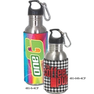 Four Color Process Steel Bottle, Screw On Plastic Cap, Carabiner, And Sleeve