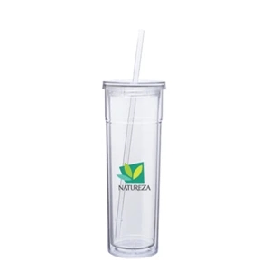 Torino (tm) - Clear - Acrylic Double Wall Tumbler With Threaded Lid And Matching Straw